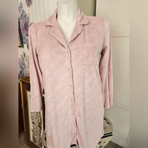 Juicy Couture Pink Velour Velvet Sleep Shirt Nightie M Button Front Lounge EUC